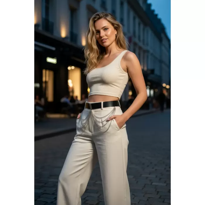 Siyah Kadın Kemer Zincir Detaylı Metal Tokalı - APFT904