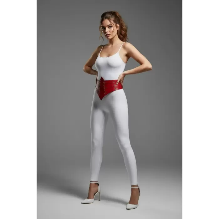 Kırmızı Kadın Kemer Kalın Korse Detaylı Zımbalı - APFT905