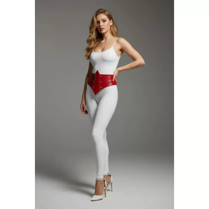 Kırmızı Kadın Kemer Kalın Korse Detaylı Zımbalı - APFT905