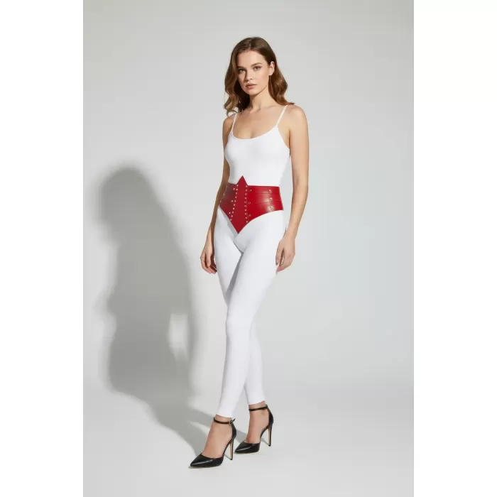 Kırmızı Kadın Kemer Kalın Korse Detaylı Zımbalı - APFT905