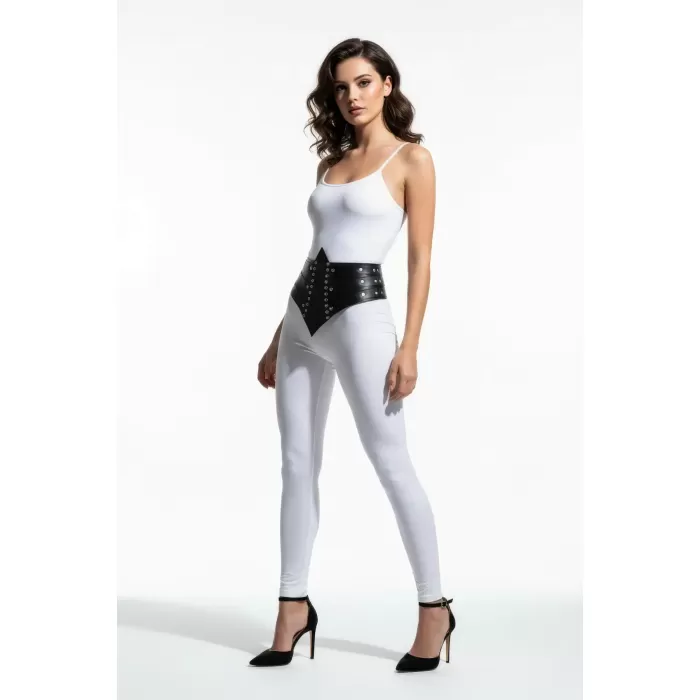 Siyah Kadın Kemer Zımba Detaylı Kalın Yüksek Bel - APFT905