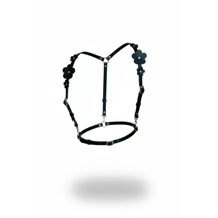 Siyah Kadın Kemer Çiçek Detaylı Deri Omuz Bağlamalı - APFT906