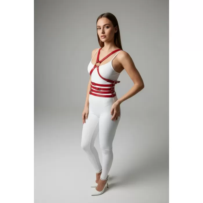 Kırmızı Kadın Kemer Çoklu Bantlı O Halka Detaylı - APFT911