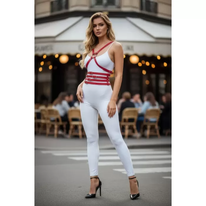 Kırmızı Kadın Kemer Çoklu Bantlı O Halka Detaylı - APFT911