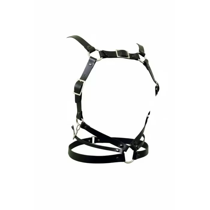 Siyah Kadın Kemer Çoklu Bantlı Metal Halka Detaylı Vücut Aksesuarı - APFT912