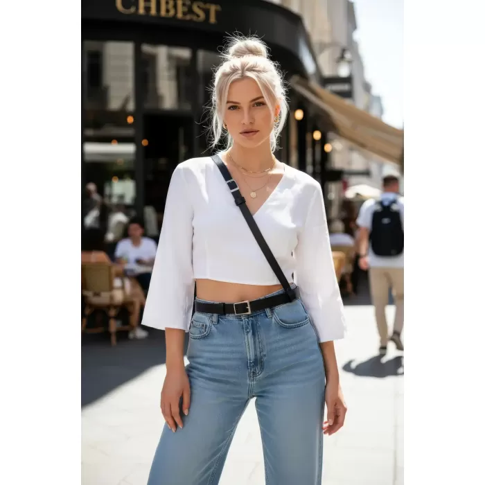 Siyah Kadın Kemer Gümüş Tokalı Suni Deri Pantolon Kemeri - APFT917