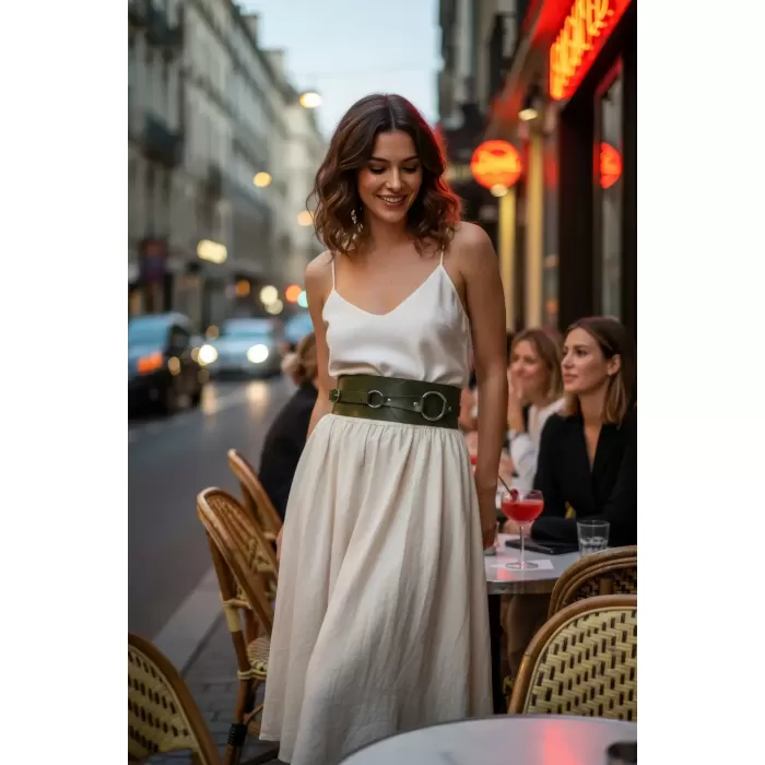 Haki Kadın Kemer Kalın Halka Tokalı Bel Aksesuarı - APFT920