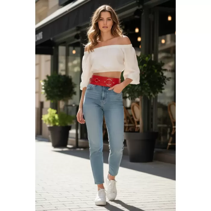 Kırmızı Kadın Kemer Kalın Halkalı Bel Aksesuarı - APFT920