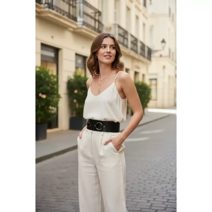 Siyah Kadın Kemer Kalın Halka Tokalı Bel Aksesuarı - APFT920