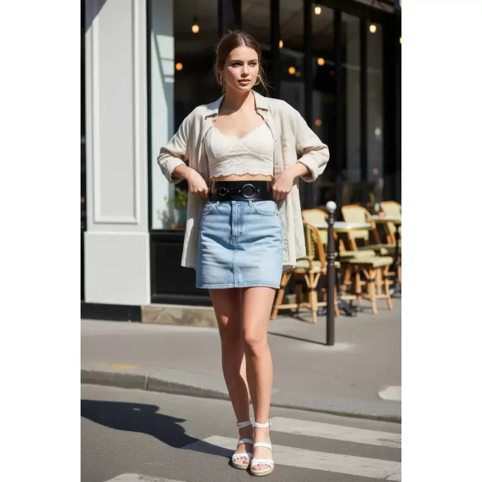 Siyah Kadın Kemer Kalın Halka Tokalı Bel Aksesuarı - APFT920