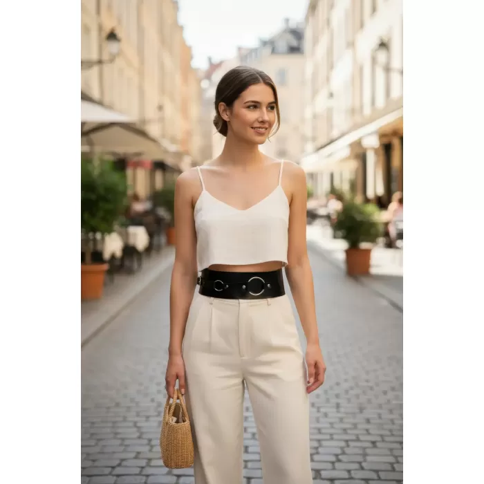 Siyah Kadın Kemer Kalın Halka Tokalı Bel Aksesuarı - APFT920