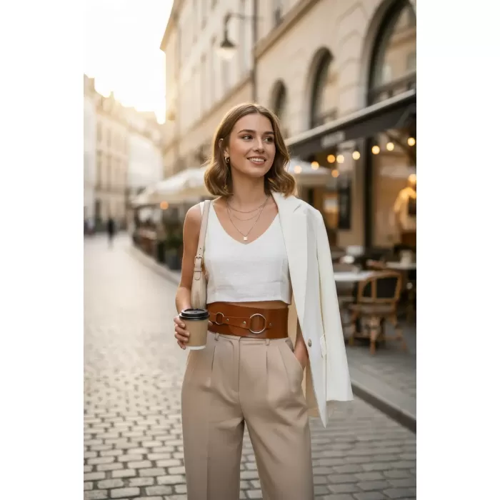 Taba Kadın Kemer Kalın Halka Tokalı Yüksek Bel - APFT920