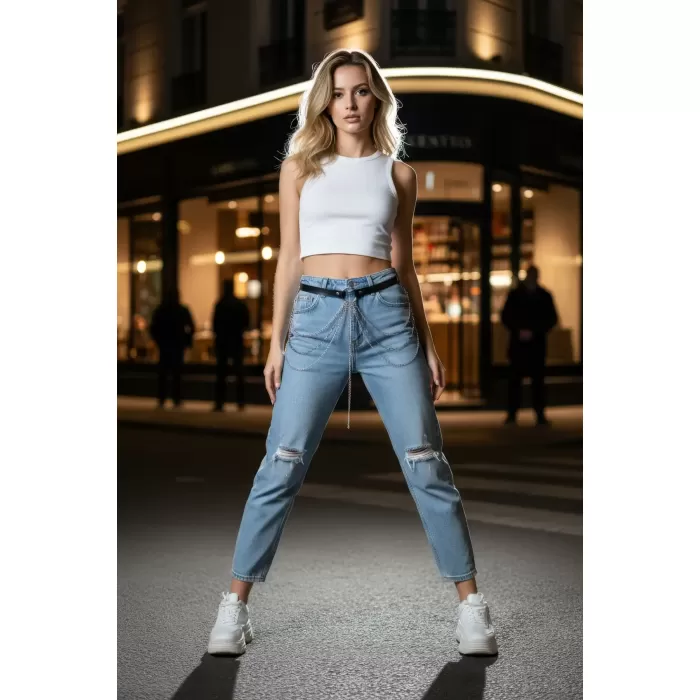 Siyah Kadın Kemer Çok Katmanlı Zincir Detaylı - APFT922