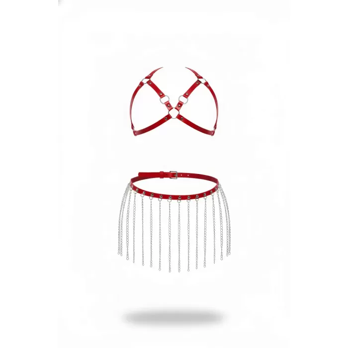 Kırmızı Etek Zincir Detaylı Etek Suni Deri Etek Kısa Etek - APFT931