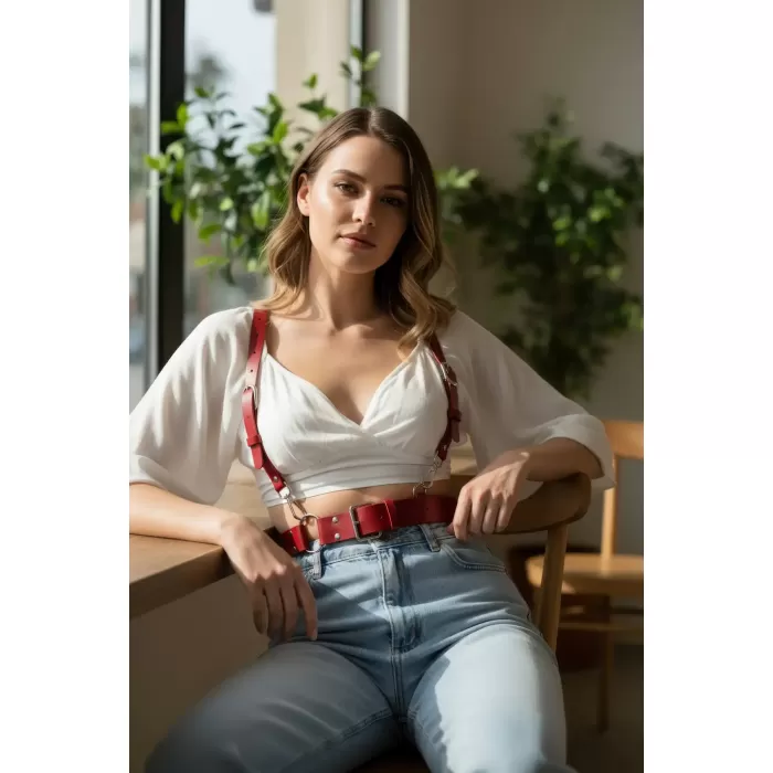 Kırmızı Kadın Kemer Omuz Detaylı Geniş Tokalı - APFT934