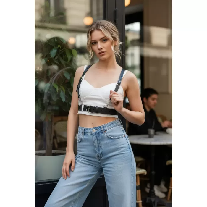 Siyah Kadın Kemer Vücut Aksesuarlı Metal Tokalı - APFT934