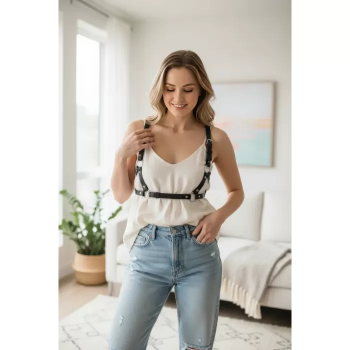 Siyah Kadın Kemer Çoklu Şeritli Tokalı Vücut Aksesuarı - APFT938