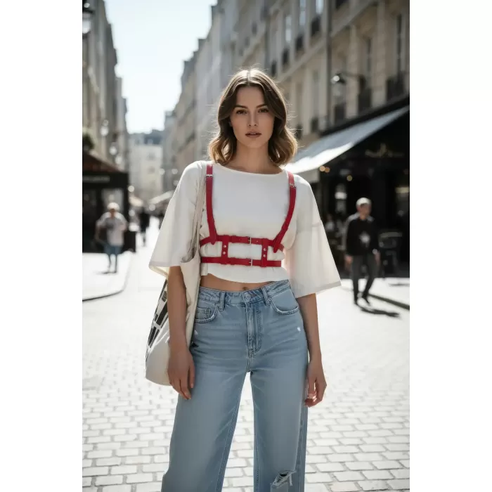 Kırmızı Kadın Kemer Çok Tokalı Vücut Aksesuarı - APFT941