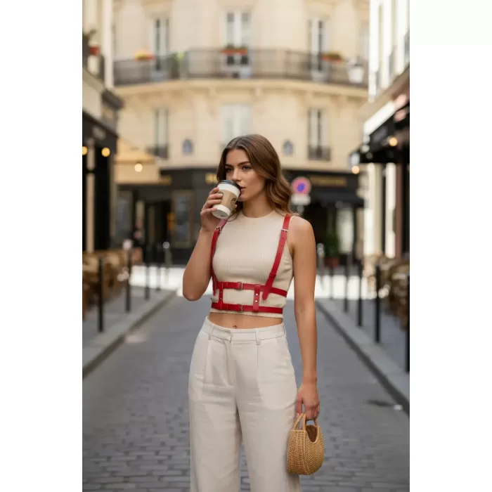 Kırmızı Kadın Kemer Çok Tokalı Vücut Aksesuarı - APFT941
