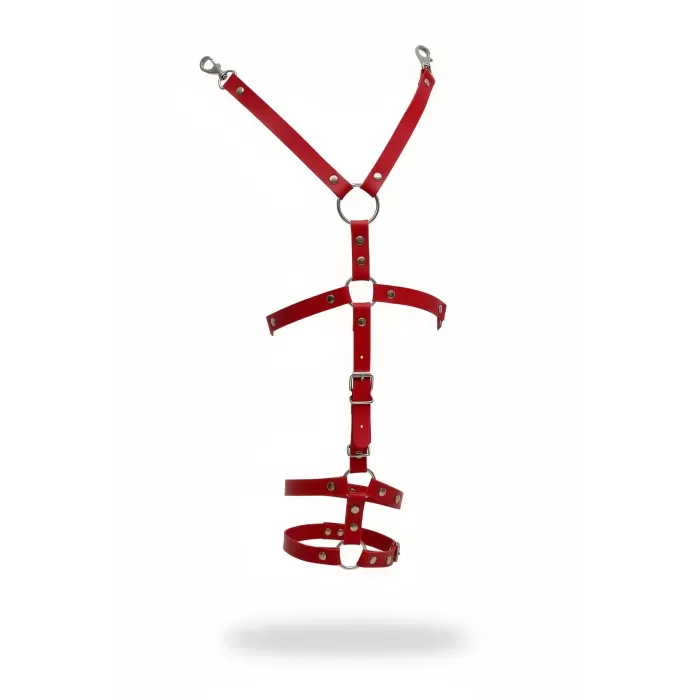 Kırmızı Jartiyer Harness Suni Deri Tokalı Vücut Aksesuarı - APFT942