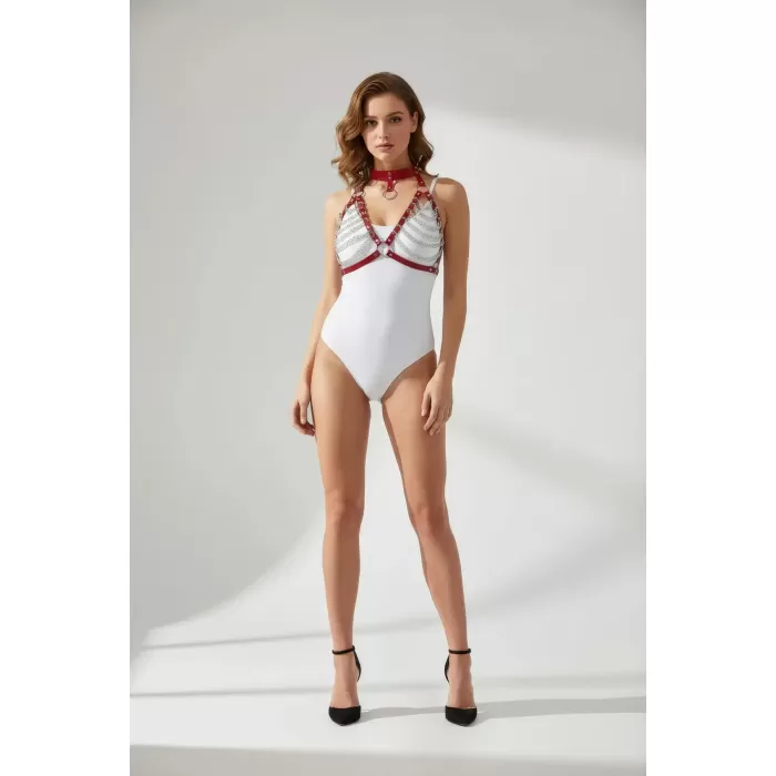 Kırmızı Kadın Kemer Zincir Detaylı Vücut Aksesuarı - APFT945