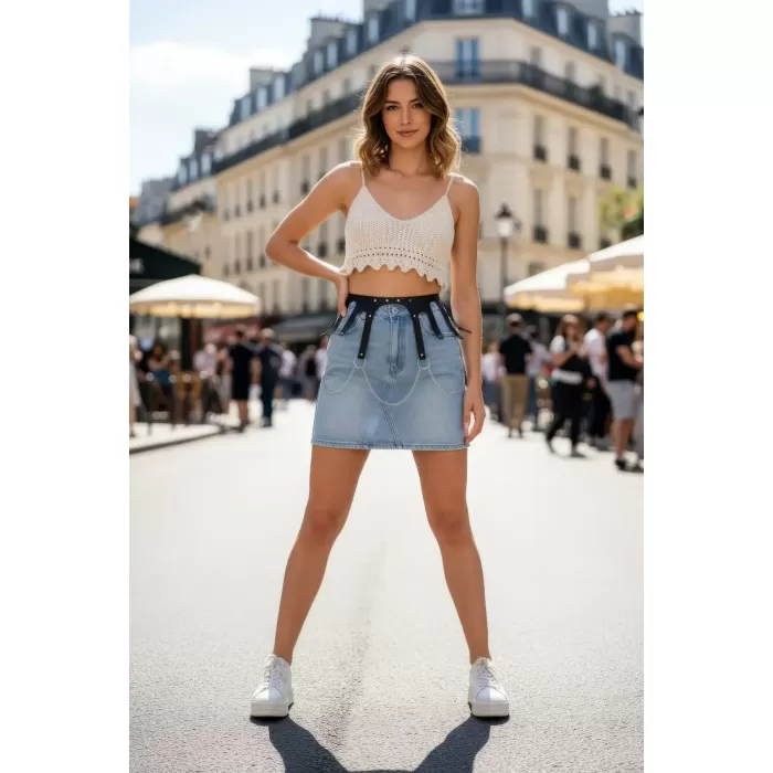 Siyah Kadın Kemer Zincir Detaylı Geniş Bel Aksesuarı - APFT948