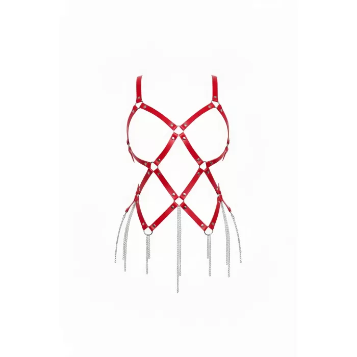 Kırmızı Body Harness Suni Deri Zincir Püskül Detaylı - APFT950