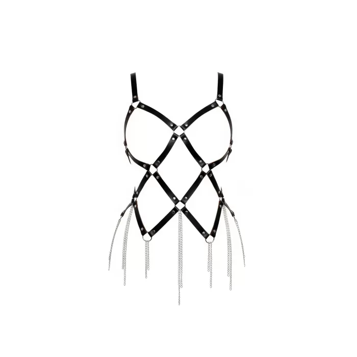 Siyah Body Harness Zincir Detaylı Deri Gövde Aksesuarı - APFT950