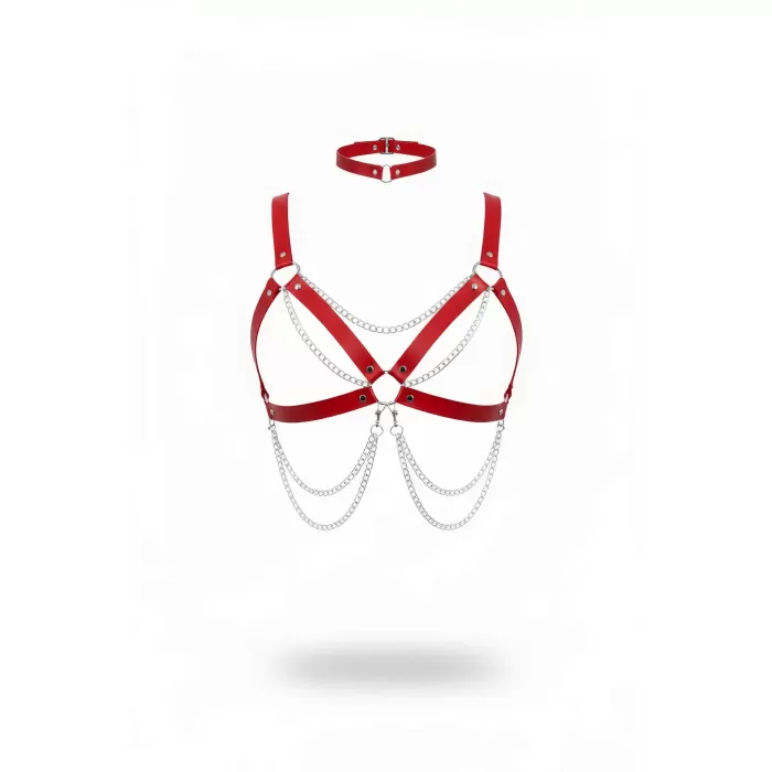 Kırmızı Kadın Kemer Zincir Detaylı Deri Vücut Aksesuarı - APFT952