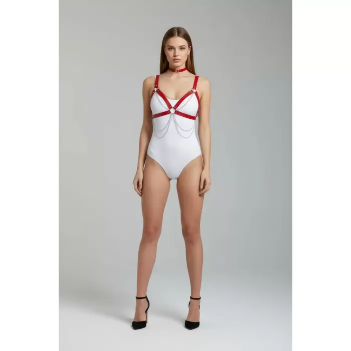 Kırmızı Kadın Kemer Çapraz Bağlamalı Zincirli Vücut Kemeri - APFT952