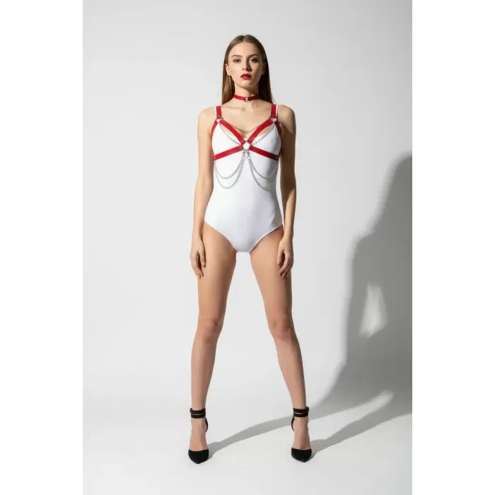 Kırmızı Kadın Kemer Çapraz Bağlamalı Zincirli Vücut Kemeri - APFT952