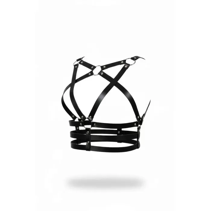 Siyah Kadın Kemer Deri Çapraz Halka Detaylı Vücut Aksesuarı - APFT955