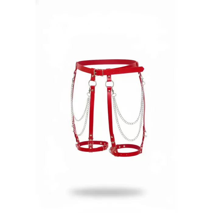 Kırmızı Jartiyer Harness Zincir Detaylı Suni Deri Tokalı - APFT958