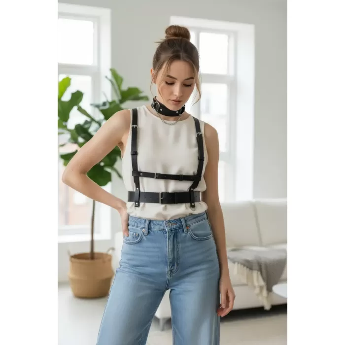 Siyah Kadın Kemer Vücut Harness Detaylı Bel Aksesuarı - APFT959