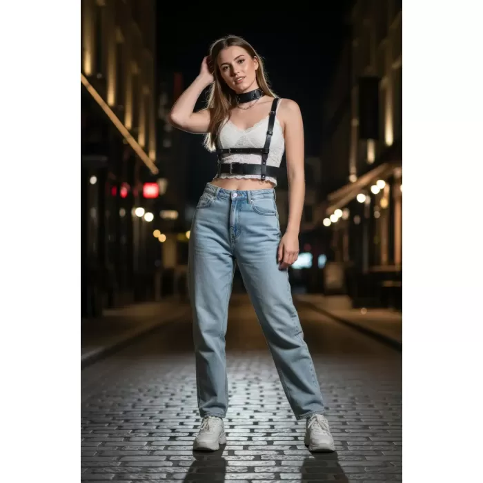 Siyah Kadın Kemer Vücut Harness Detaylı Bel Aksesuarı - APFT959