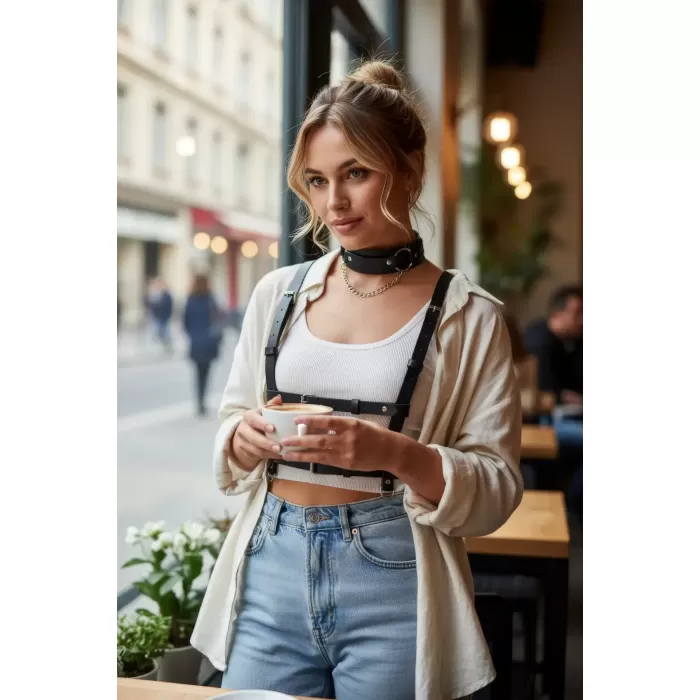 Siyah Kadın Kemer Vücut Harness Detaylı Bel Aksesuarı - APFT959