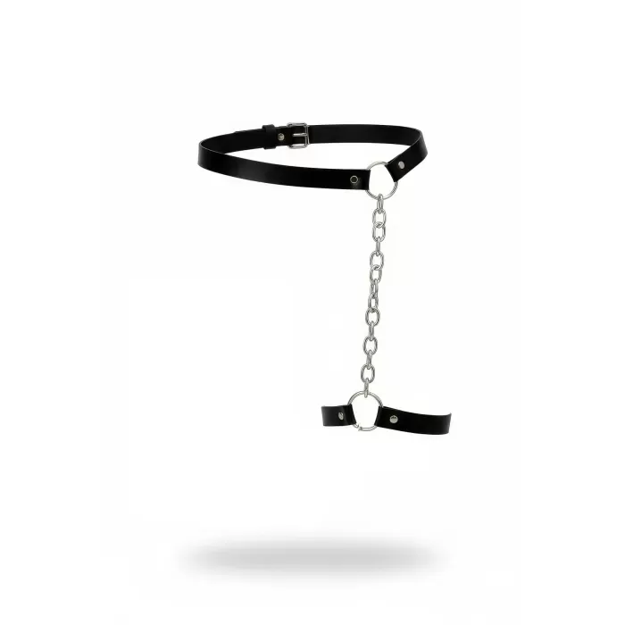 Siyah Jartiyer Harness Zincirli Metal Halkalı Deri Bacak Kemer - APFT961