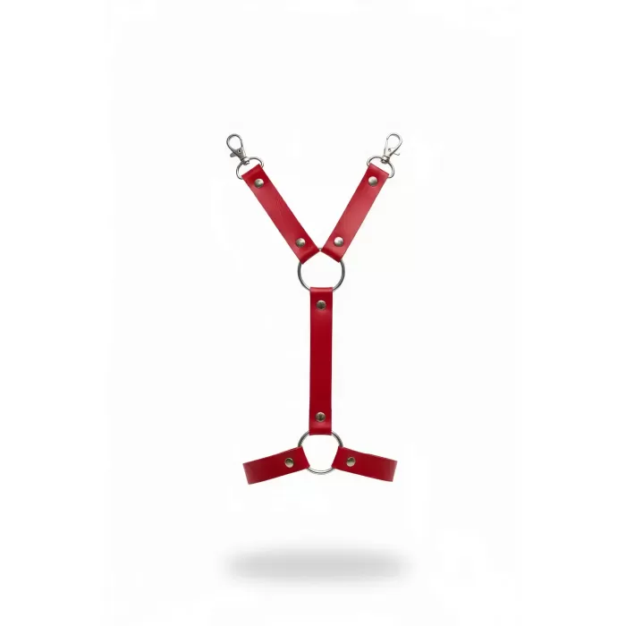 Kırmızı Jartiyer Harness Deri Metal Halkalı Vücut Aksesuarı - APFT962
