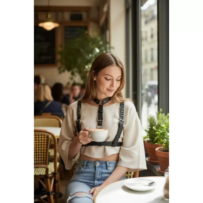 Siyah Kadın Kemer Suni Deri Göğüs Ve Yaka Aksesuarı - APFT969