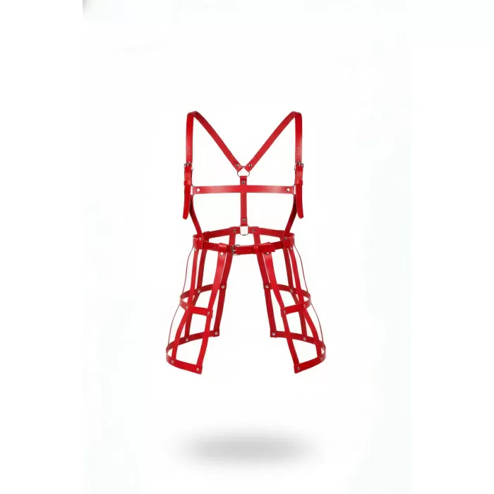 Kırmızı Etek Deri Kafes Yapılı Yüksek Bel Etek Aksesuarı - APFT981