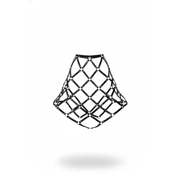 Siyah Etek Deri Kafes Yapılı Zımbalı Mini Etek - APFT982