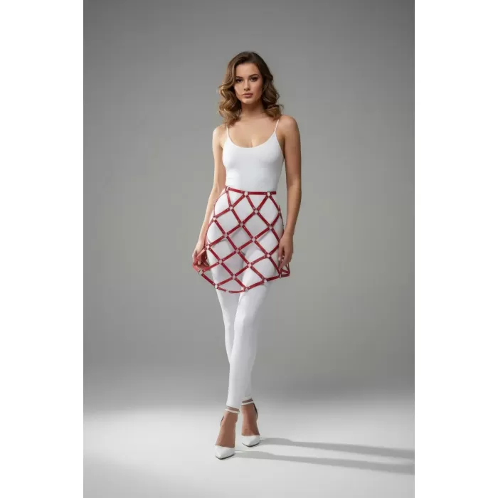 Kırmızı Etek Suni Deri Etek Kafes Desenli Mini Etek - APFT982