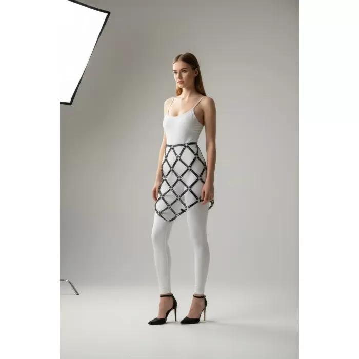 Siyah Etek Yüksek Bel Etek Metal Detaylı Etek Kafes Yapılı - APFT982