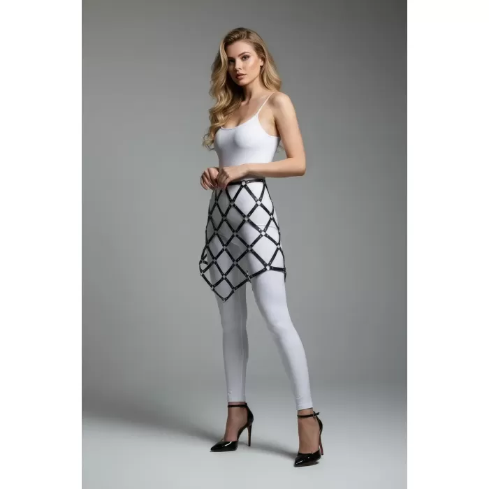 Siyah Etek Yüksek Bel Etek Metal Detaylı Etek Kafes Yapılı - APFT982