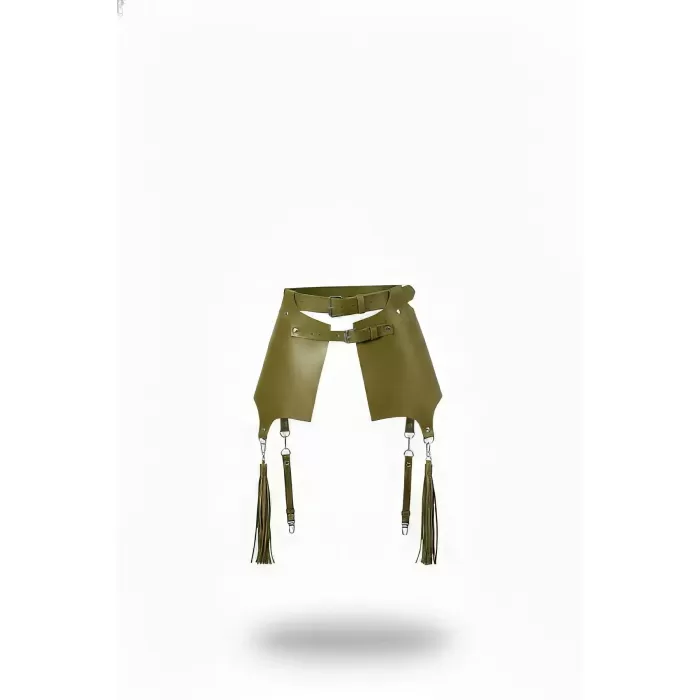 Haki Kadın Kemer Deri Panelli Püskül Detaylı Bel Aksesuarı - APFT985