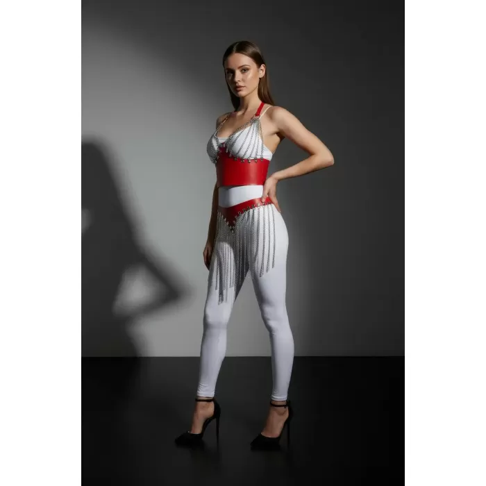 Kırmızı Etek Zincir Detaylı Etek Suni Deri Etek Vücut Aksesuarı - APFT994