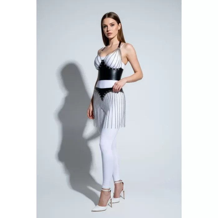 Siyah Etek Deri Korse Tipi Zincir Saçaklı - APFT994