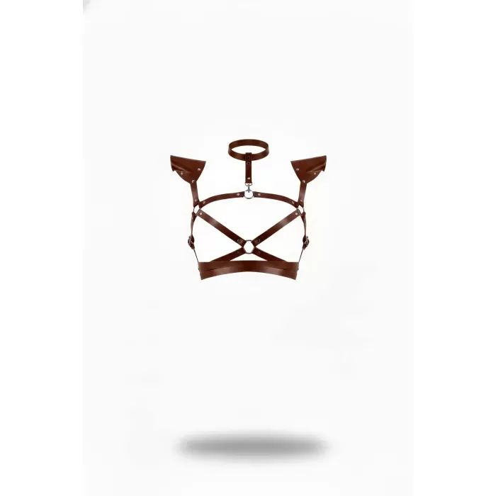 Kahverengi Kadın Kemer Deri Omuz Detaylı Vücut Harness - APFT996