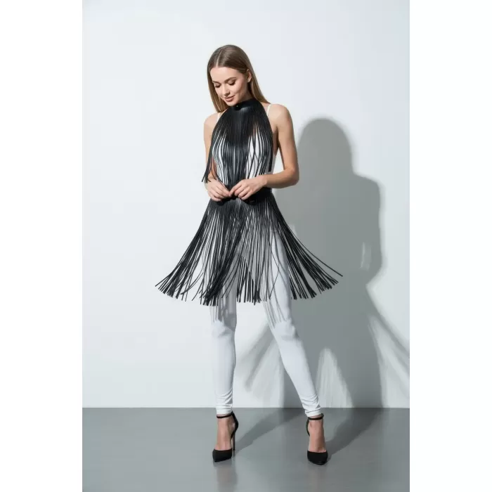 Siyah Etek Deri Şerit Detaylı Etek Yüksek Bel Etek - APFT997