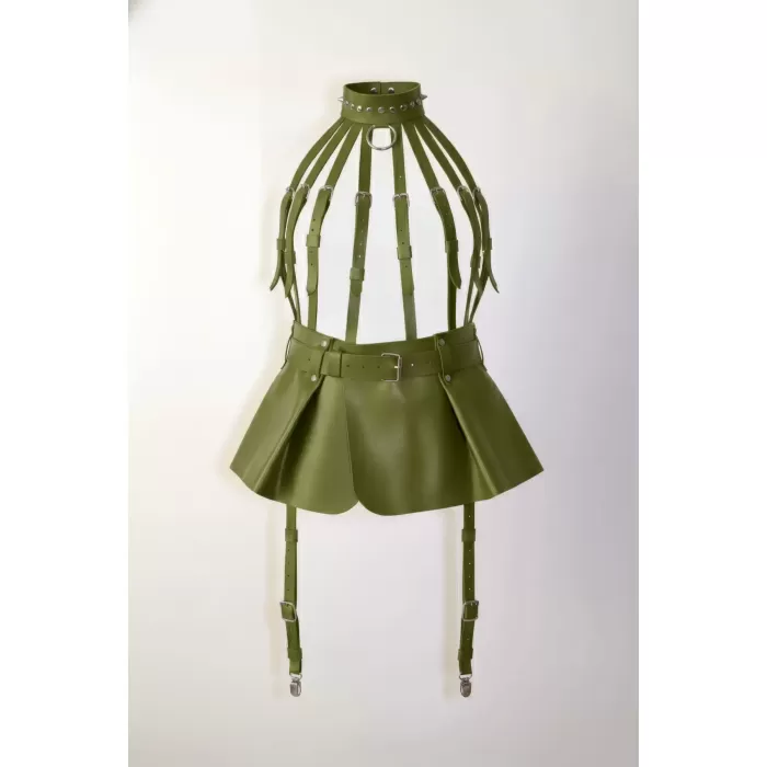 Haki Etek Suni Deri Etek Çok Tokalı Korse Detaylı Etek - APFT998